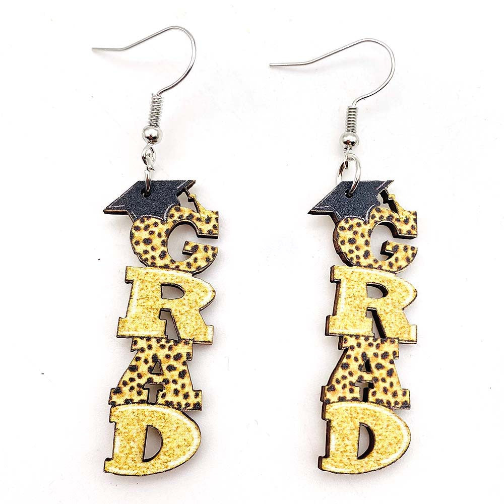 Wholesale Pencil Book Print Wooden Earrings